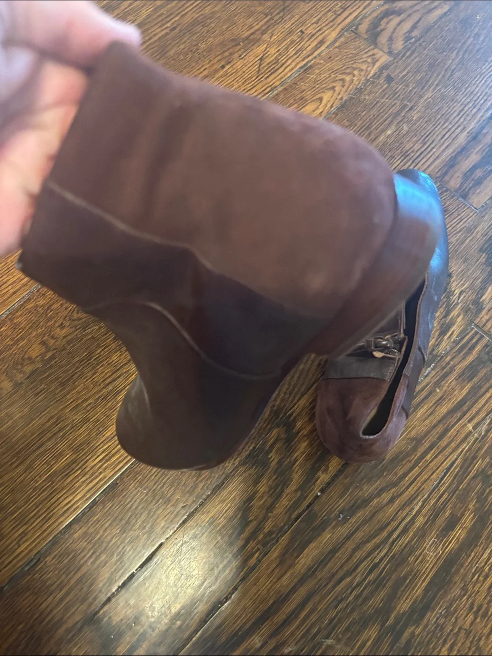 Women’s Dark Brown Leather Ankle Boots - Side Zip suede back